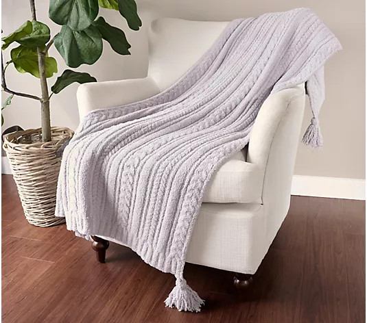 Barefoot Dreams CozyChic 45x60 Cable Blanket with Tassels - QVC.com | QVC