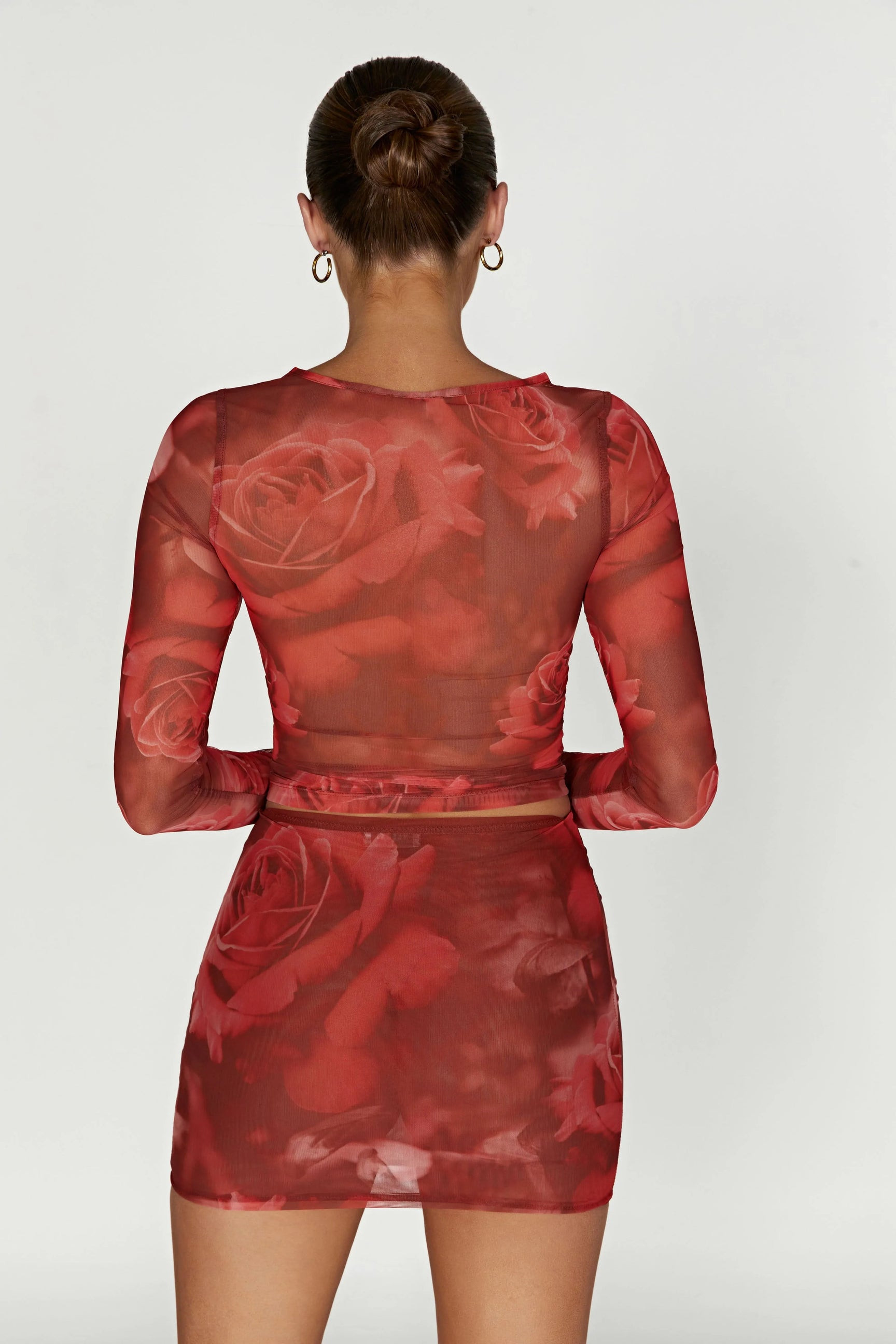 Blaine Mesh Long Sleeve Top - Oversized Rose Print | MESHKI US