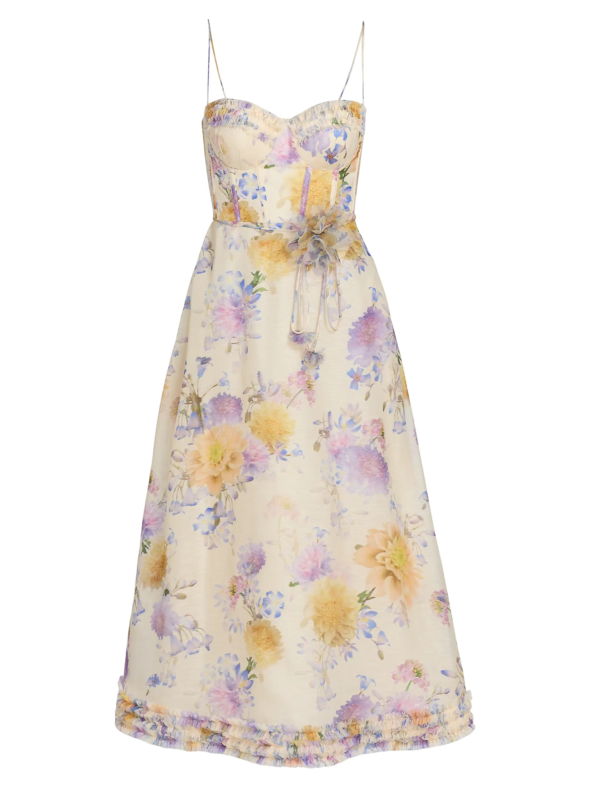 Kindred Spirit Luna Floral Linen-Silk Ruffle Midi-Dress | Saks Fifth Avenue