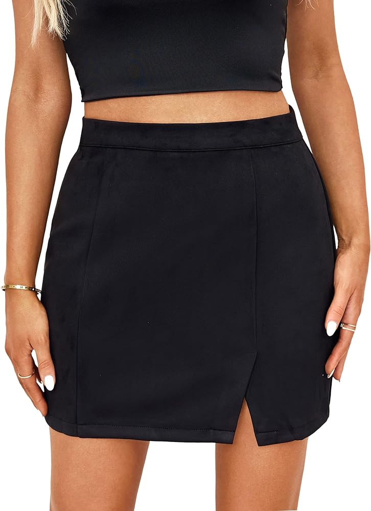 Mingnos Womens Faux Suede Leopard Print High Waisted Bodycon A-Line Mini Short Skirts | Amazon (US)