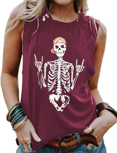 BRUBOBO Womens Funny Skull Graphic Tank Tops Summer High Neck Sleeveless Workout Tee Shirts | Amazon (US)