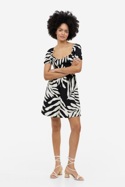 Puff-sleeved Textured Jersey Dress | H&M (US + CA)