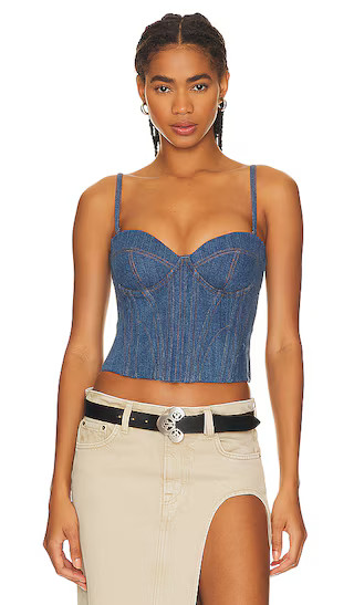 Denim Bustier in Medium Wash Denim | Revolve Clothing (Global)