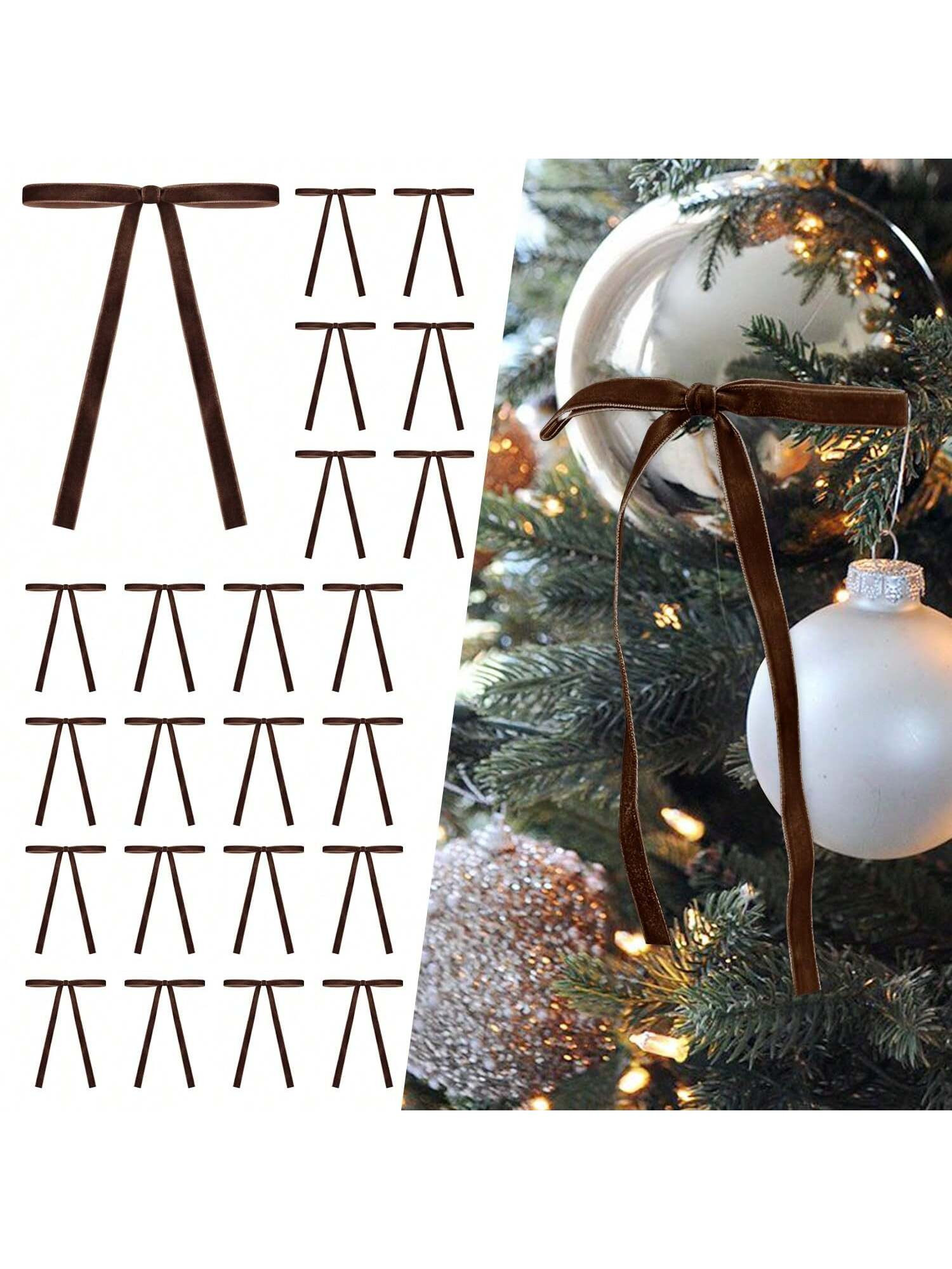 12 Piezas de Lazos de Terciopelo Navideños para el Árbol de Navidad, Manualidades Rústicas, Re... | SHEIN