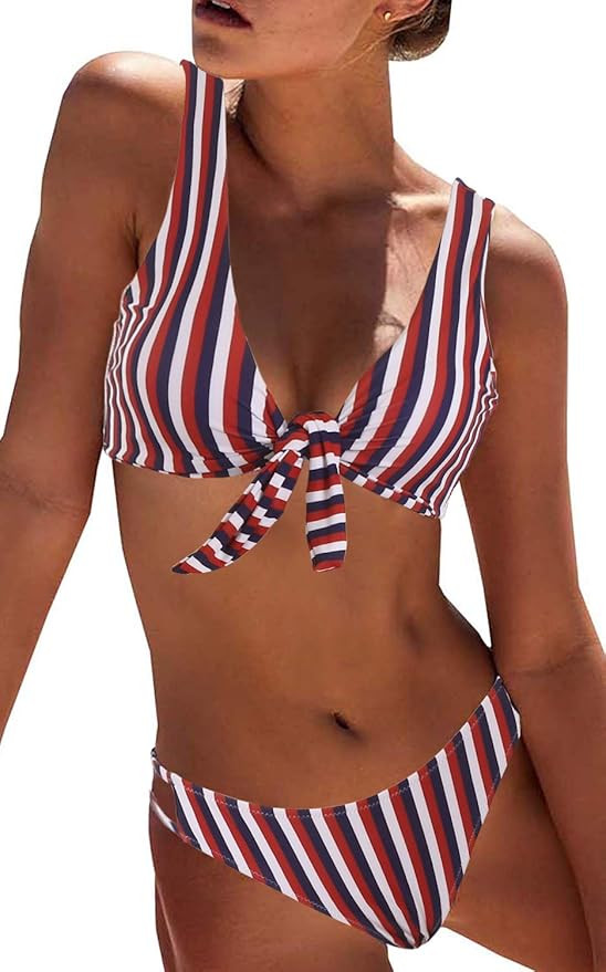 DaiLiWei Bikini Swimwear Womens Tie Knot Two Piece Swimsuit Cutout Sexy Bathing Suit Striped Biki... | Amazon (US)