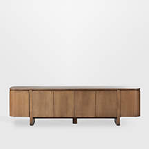 Elle 92" Natural Oak Wood Storage Media Console | Crate & Barrel | Crate & Barrel
