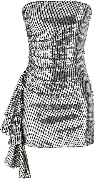 CIDER Sequin Dress Strapless Ruffle Hem Mini Dress Party Bodycon Solid Middle Waist Cocktail Dres... | Amazon (US)