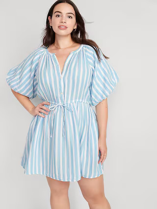 Waist-Defined Puff-Sleeve Printed Mini Shirt Dress for Women | Old Navy (US)