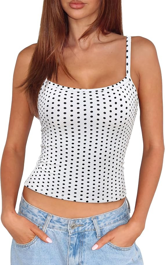 SUUKSESS Women Built in Bra Tank Tops Double Line Going Out Basic Square Neck Camisole Top | Amazon (US)