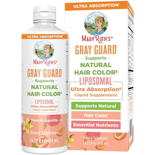 MaryRuth Organics Gray Guard Liposomal, Supports Natural Hair Color, with Copper & Pantothenic Acid, Holy Basil & Traditional Herbs, Vitamin E & Vitamin B for Overall Health, Ages 18+, 15.22 Fl oz | Amazon (US)