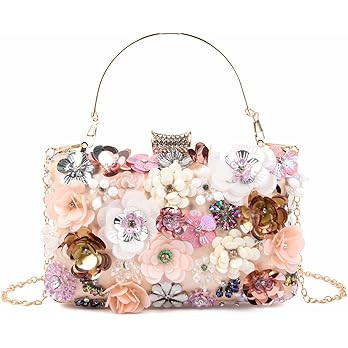 Women's Floral Evening Handbags Colorful Rhinestone Clutch Purses Floral Bride Wedding Handbag Ch... | Amazon (US)