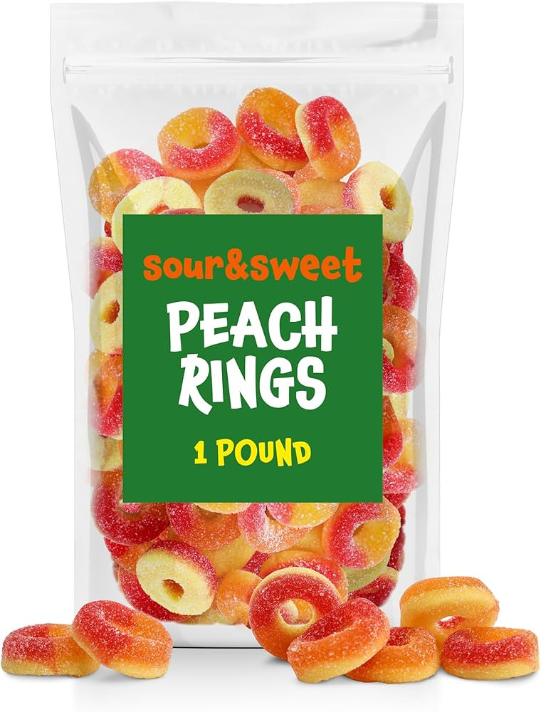 Peach Rings Sour and Sweet Soft Gummy Candy, 1-Pound Pack | Amazon (US)