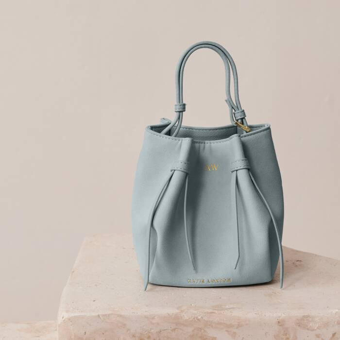 Celina Mini Suedette Bucket Bag in Blue Mist | Katie Loxton Ltd. (UK)