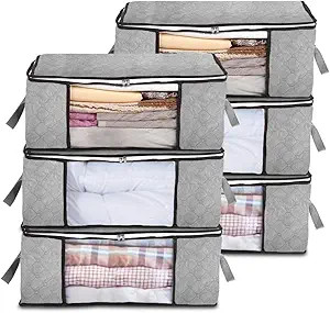 JERIA 6-Pack Foldable Closet Organizer Clothing Storage Bags with Clear Window, Reinforced Handle... | Amazon (US)