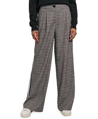 KARL LAGERFELD PARIS Women's Plaid Side-Stripe Wide-Leg Pants - Macy's | Macy's