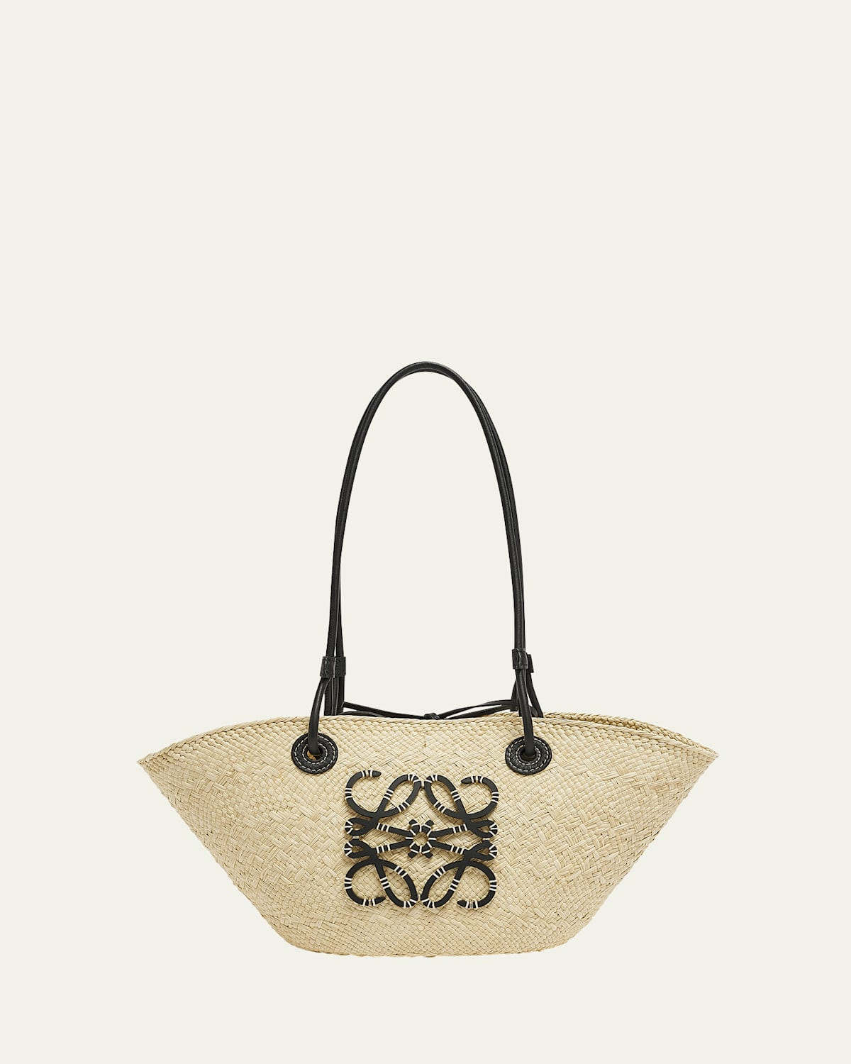 x Paula's Ibiza Anagram Small Basket Bag in Iraca Palm with Leather Handles | Bergdorf Goodman