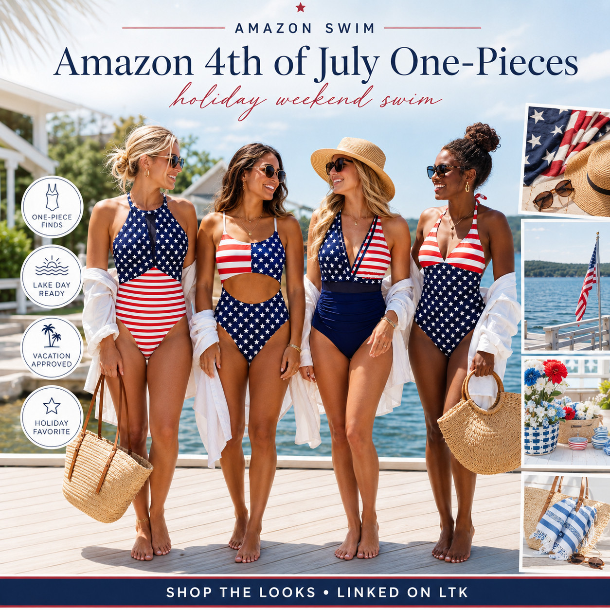 Amazon Summer | Fourth of July Edit | Red, White & Blue One Piece Swimsuits

The patriotic one-piece swimsuits that make holiday weekend swim feel cute, confident, and totally poolside-ready. 🇺🇸

These Amazon 4th of July one-pieces are perfect when you want a festive red, white, and blue swimsuit that still feels flattering, wearable, and easy to style beyond one weekend. 

The one-piece fits give that comfortable, secure feel, while the stars-and-stripes prints make the whole look feel fun, bold, and holiday-ready without needing a complicated outfit.

This is the swim edit to check first for Fourth of July weekend, lake days, pool parties, boat days, beach trips, vacation, BBQ swims, resort pools, and holiday weekend getaways. 

It solves the “I want a patriotic swimsuit that actually feels cute on” problem — supportive enough for real plans, festive enough for photos, and easy to pair with a white cover-up, denim shorts, sandals, sunnies, or a straw tote.

I love that these give you the full holiday swim look instantly. Whether you want a classic flag-inspired one-piece, a cutout style, a halter fit, or a more supportive silhouette, this edit makes it easy to find the one that fits your vibe.

I pulled together the Amazon one-pieces worth checking first so you can skip the endless scrolling and go straight to the swim styles that feel the most flattering, photo-ready, and holiday-weekend worthy.

📌 SAVE this for Fourth of July swimsuit ideas, Amazon patriotic swim, and one-piece swimsuits that make your holiday weekend look feel done.

↓ Everything is linked!

#LTKSaleAlert #LTKSwim #LTKTravel