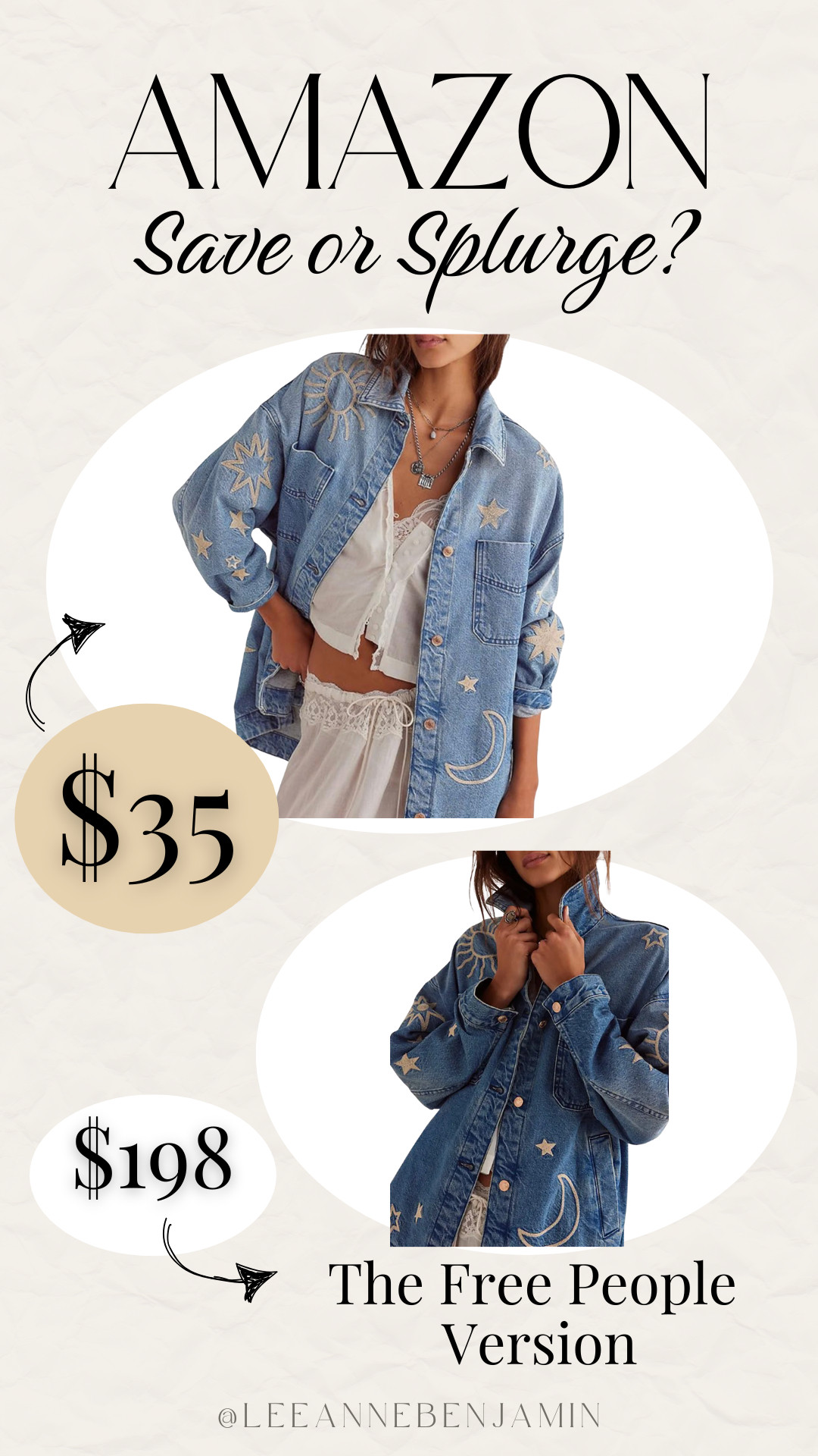 Would you save or splurge on this adorable denim jacket? I sized up to a large in the Amazon one and love it 

 #LTKOver40 #LTKSaleAlert #LTKMidsize