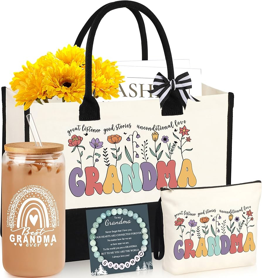Grandma Gifts for Birthday, Tote Bag Grandma Gifts Set from Granddaughter Grandson Grandchildren ... | Amazon (US)