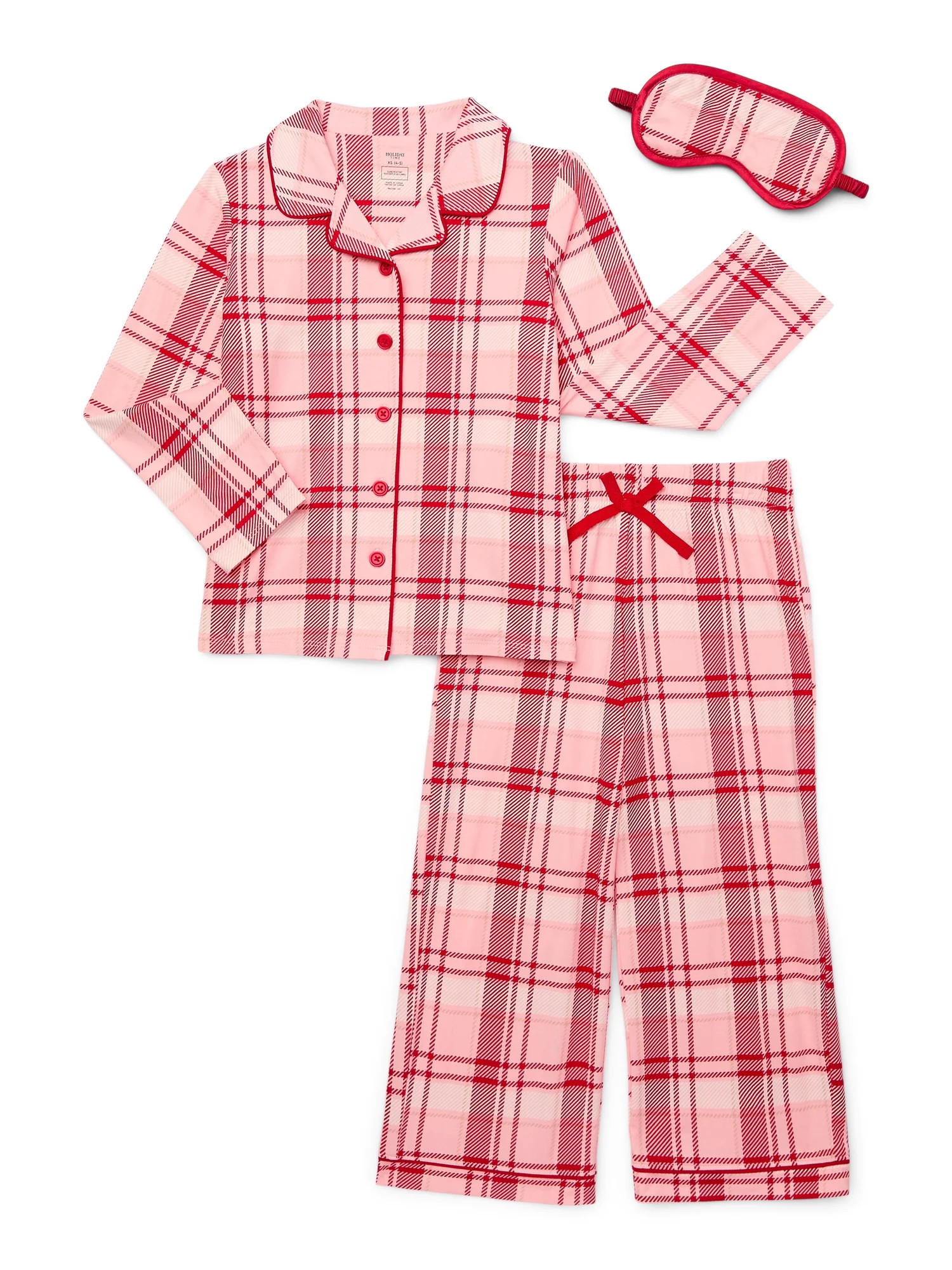 Holiday Time Girls Button Front Pajama Set with an Eye Mask, 3-Piece, Sizes 4-18 & Plus | Walmart (US)