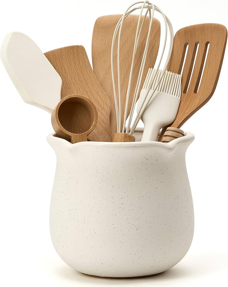PORCER Wide Modern Farmhouse Cooking Utensil Holder for Kitchen Counter, Modern Nordic Boho Style... | Amazon (US)