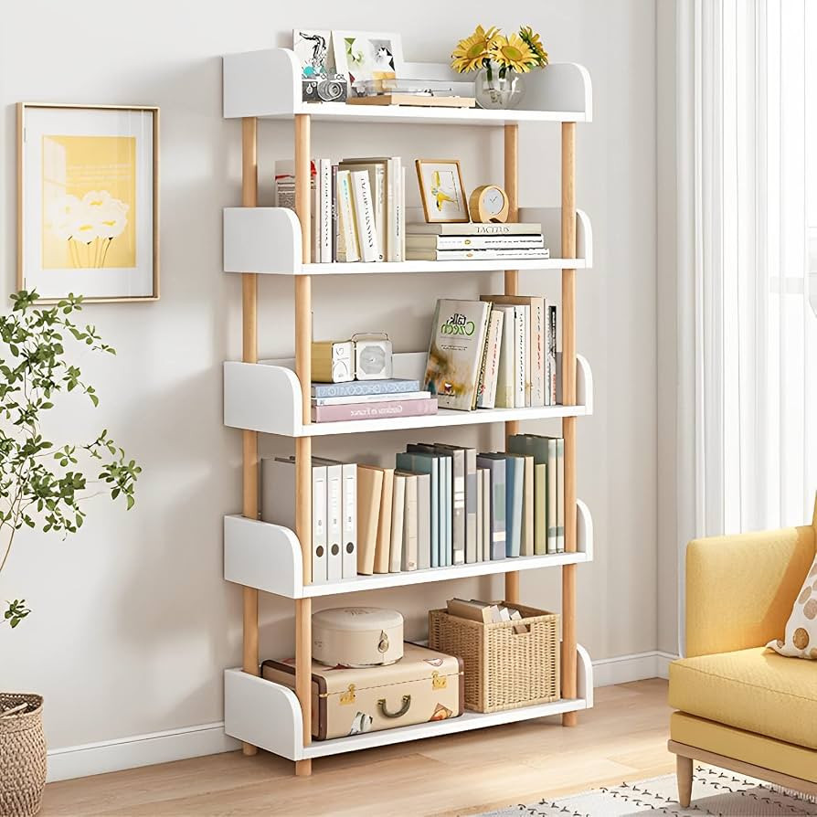 5-Tier Wooden Open Bookcase - Modern Display Bookshelf with Side Panels and Solid Wood Frame for ... | Amazon (US)