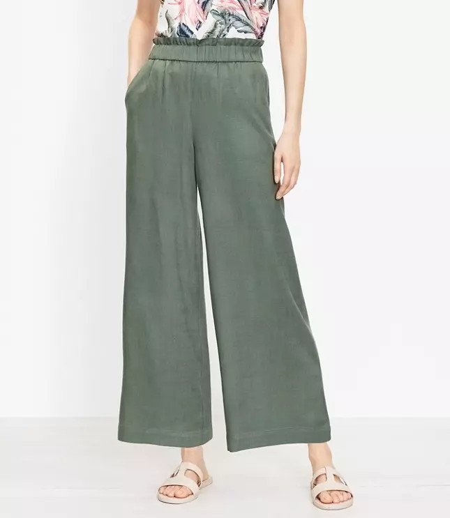 Pull On Wide Leg Pants in Linen Blend | LOFT