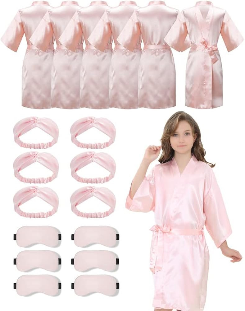 EPLAZA 6 Pack Girl Birthday Squad Spa Party Robes with Eye Masks Headband for Slumber Wedding Bri... | Amazon (US)