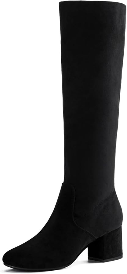 Shoe'N Tale Knee High Boots for Women Block Chunky Heel Boots with Side Zipper | Amazon (US)
