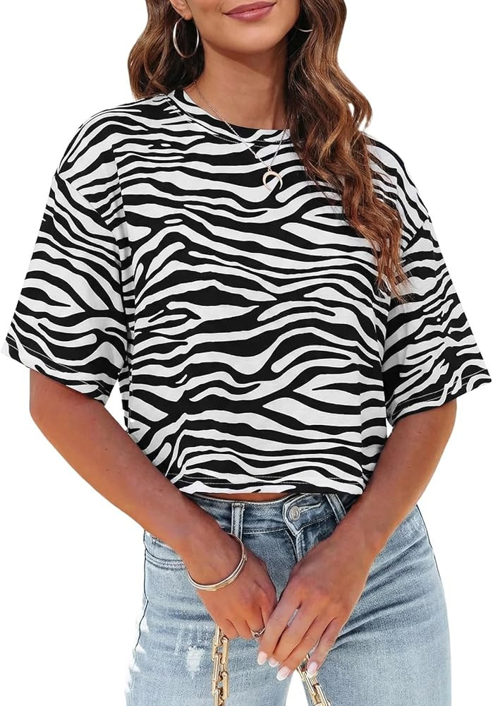 Tankaneo Women Half Sleeve Cropped T-Shirts Drop Shoulder Round Neck Crop Tops Casual Summer Soli... | Amazon (US)