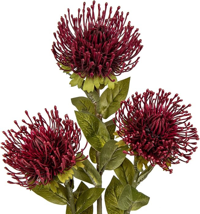 Hollyone 3Pcs Red Artificial Mum Flowers Spring Spider Mum Arrangement, Faux Pincushion Flowers, ... | Amazon (US)
