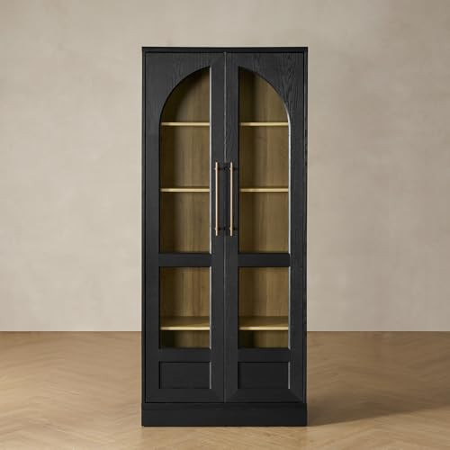 mopio Blake Tall Display Cabinet, Kitchen Buffet Pantry Cupboard, Trophy Display Case, Storage Cabinet Scratch Resistant Acrylic, Modern Farmhouse Curio Organizer (Black Oak Arched, Single) | Amazon (US)