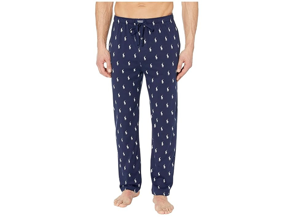 Polo Ralph Lauren Knit Jersey Covered Waistband PJ Pants Men's Pajama Cruise Navy/Nevis All Over Pony Player : SM, Jersey/Cotton | Zappos