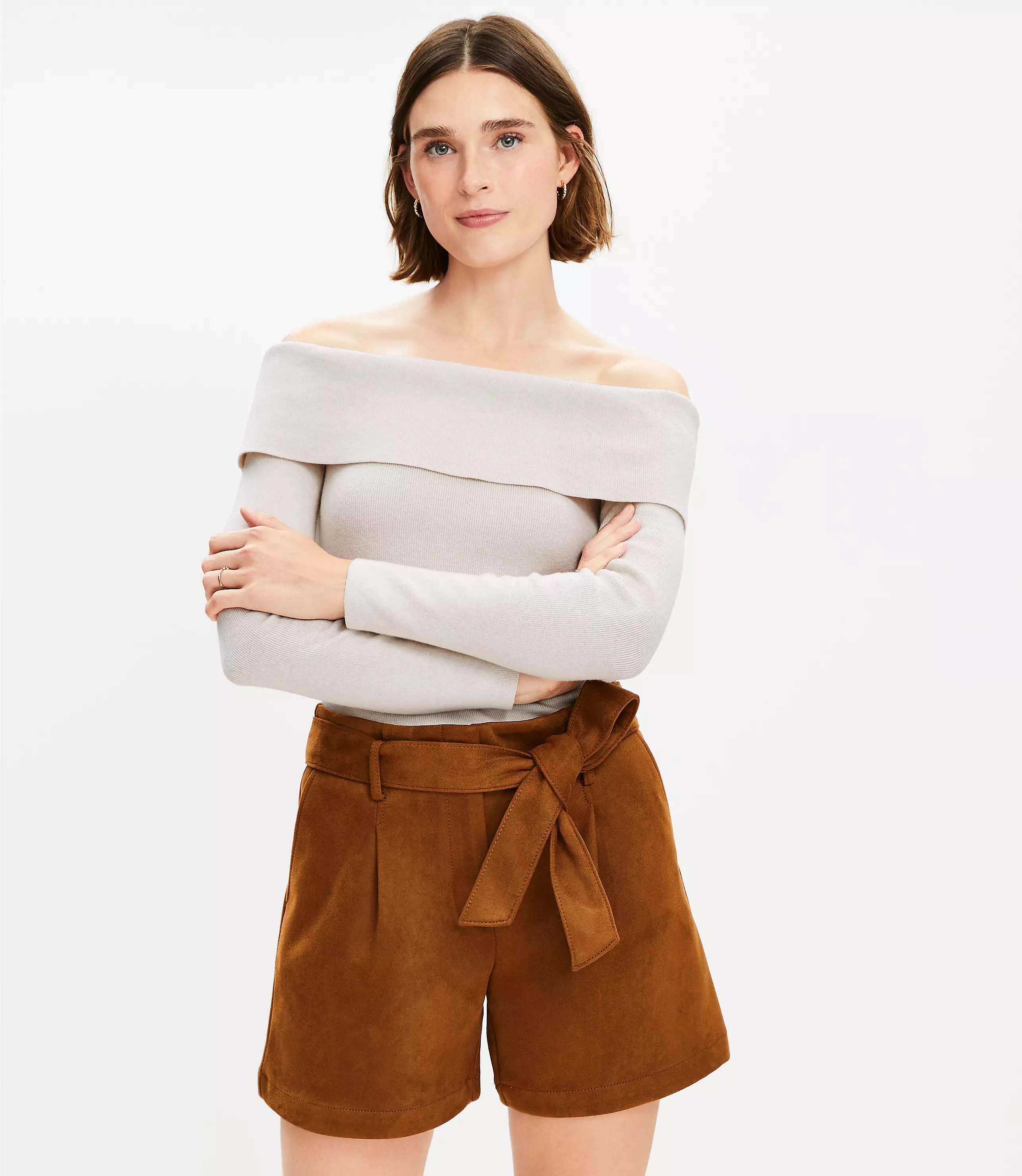 Petite Belted Shorts in Faux Suede | LOFT