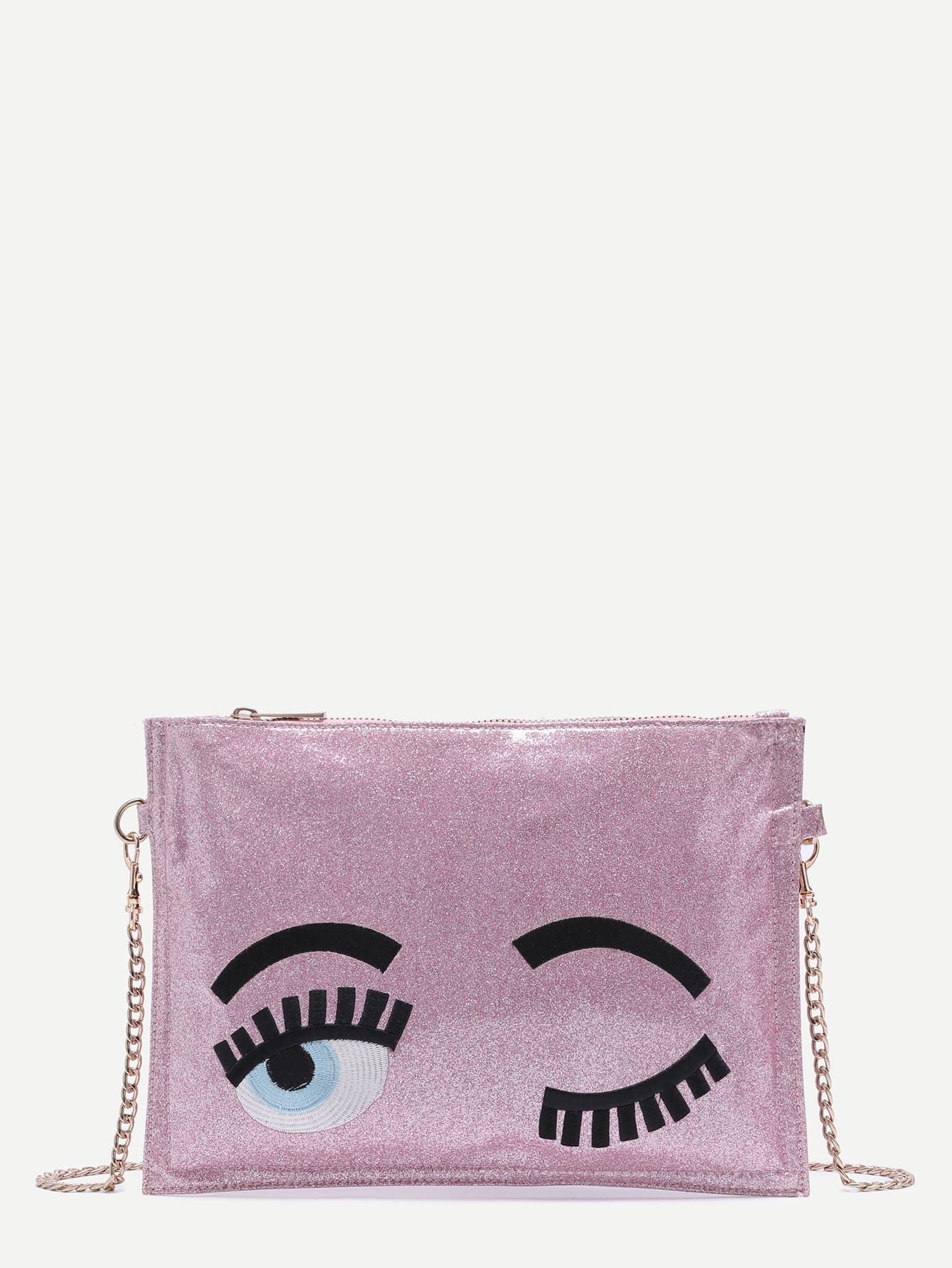 Pink Blinking Eye Glitter Sequins Clutch Bag With Chain Strap | SHEIN