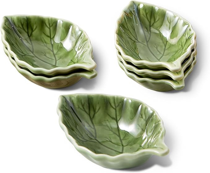 6pcs Ceramic Dipping Bowls, Small Size Green Leaf-Shaped Soy Sauce Dish for Sushi, Mini Condiment... | Amazon (US)