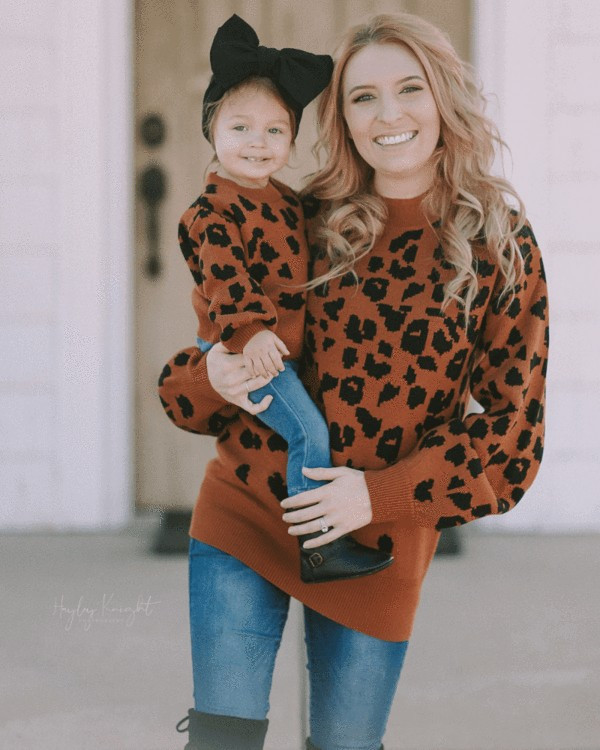 Crawford Mommy & Me Bubble Sleeve Sweater -  Brown Leopard | Bailey's Blossoms