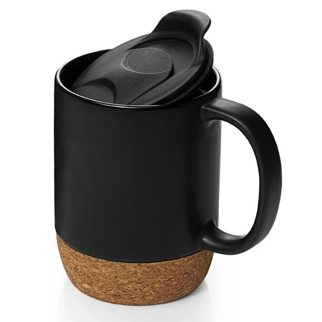 DOWAN Coffee Mug, 15 oz Ceramic Mug with Insulated Cork Bottom and Splash Proof Lid, Large Coffee... | Walmart (US)