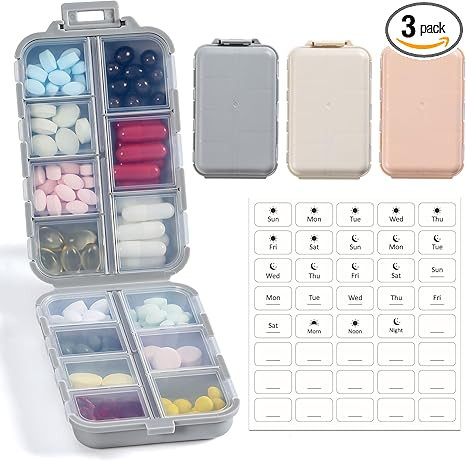 LANDNEOO 14 Grids Pill Organizer Box with Labels, Travel Medication Holder Dispenser Case Kit, Po... | Amazon (US)