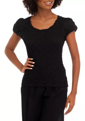 DKNY Women's Short Sleeve Textured Knit Top, Black, Small | Belk