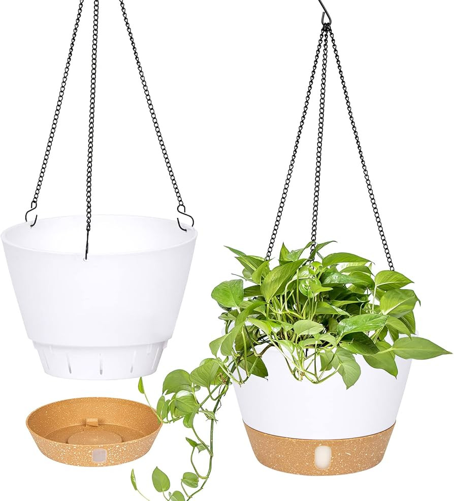 QCQHDU 2 Pack Hanging Planters Set,10 Inch Indoor Outdoor Hanging Plant Pot Basket,Hanging Flower... | Amazon (US)
