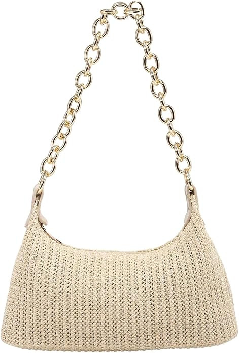 Women's Straw Woven Metal Chain Underarm Bags Small Zipper Beach Boho Shoulder Handbags       Sen... | Amazon (US)
