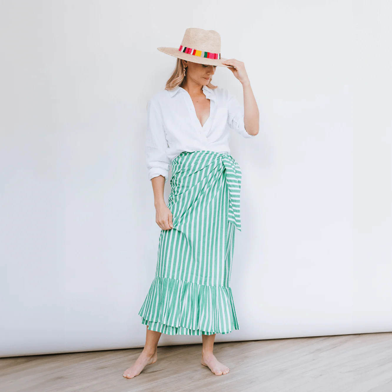 Green and White Stripe Vienna Sarong | Sunshine Tienda