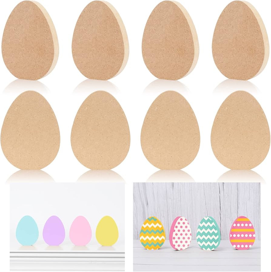Whaline 8Pcs Easter Wooden Cutouts Unfinished Easter Egg Shaped Table Wooden Signs Craft Tags and... | Amazon (US)