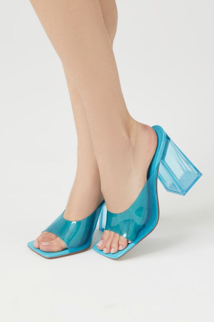 Women's Transparent Square-Toe Block Heels in Blue, 8 | Forever 21