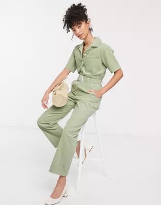 & Other Stories wide leg cord utility jumpsuit in light green | ASOS US