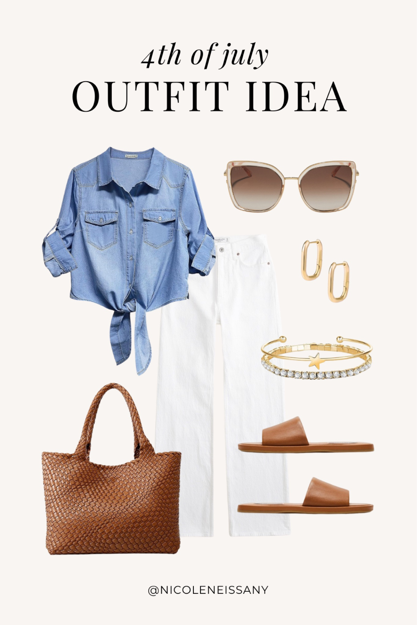 Neutral 4th of July outfit idea

// 4th of July outfits, July 4th outfit ideas, July 4th outfits, Independence Day outfit, Independence Day outfits, bbq outfit, backyard party outfit, casual outfit, chambray shirt, chambray top, chambray button down shirt, denim button down shirt, white wide leg jeans, white denim, star bracelet stack, gold square hoop earrings, cat eye sunglasses, slide sandals, summer sandals, woven tote bag, Lulus, Revolve, Petal and Pup, Gap, Amazon fashion, neutral outfit, neutral fashion, neutral style, Nicole Neissany, Neutrally Nicole, neutrallynicole.com (6/13)

#liketkit  

#LTKItBag #LTKSeasonal #LTKHome #LTKStyleTip #LTKFindsUnder100 #LTKFindsUnder50 #LTKParties #LTKShoeCrush #LTKTravel #LTKSaleAlert