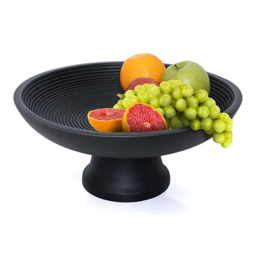 Folkulture Fruit Bowl or Fruit Basket for Table Décor, Decorative Bowl or Wooden Fruit Bowl for Groceries, 30cm Black Fruit Bowls for Kitchen, Mango Wood (Black Ribbed) | Amazon (UK)