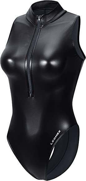 LEOHEX Metallic Shiny Spandex Leotard Sexy Sheer Rave Bodysuit High Neck One Piece Swimsuit Monok... | Amazon (US)