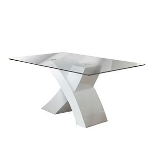 Furniture of America Duell Contemporary Glass Top Dining Table in White | Cymax